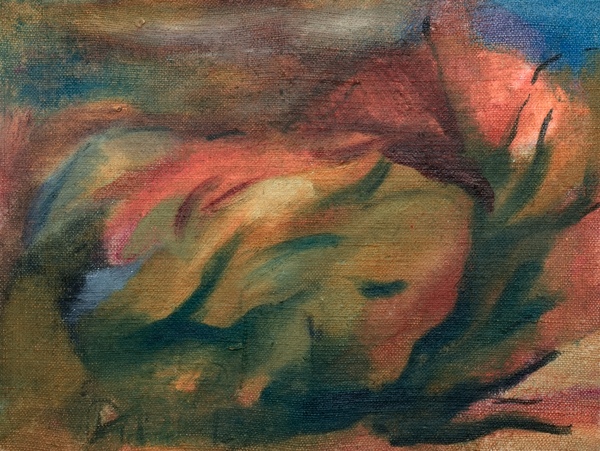 Giardino in ritmo, 20 x 26 cm, Oil, natural glue, pigments, on antique hemp, 2025
